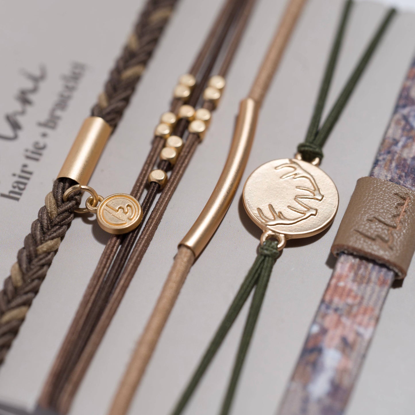 K'lani hair tie bracelets - "Adapt" Camouflage with Antler Charm Hair Tie Bracelets