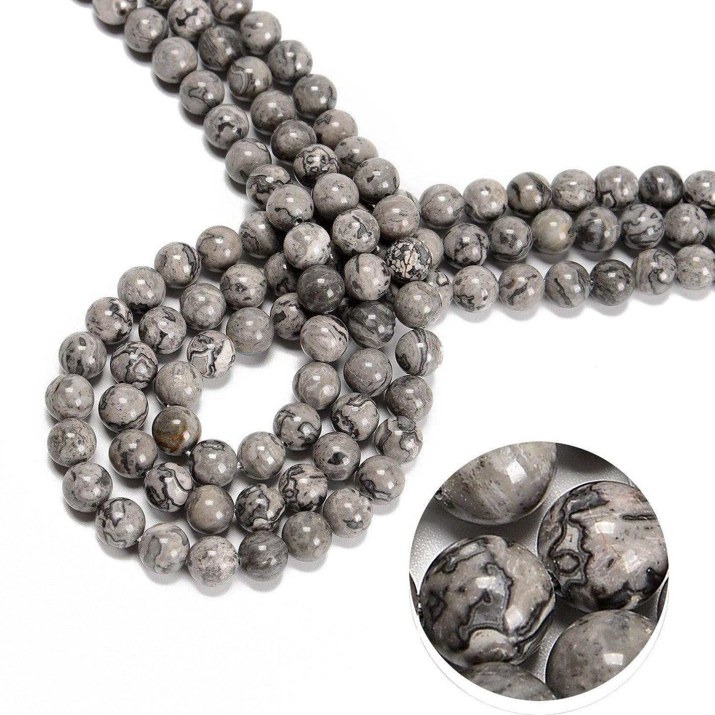 CRCBEADS - Map Jasper Smooth Round Beads 6mm 8mm 10mm 12mm 15.5" Strand