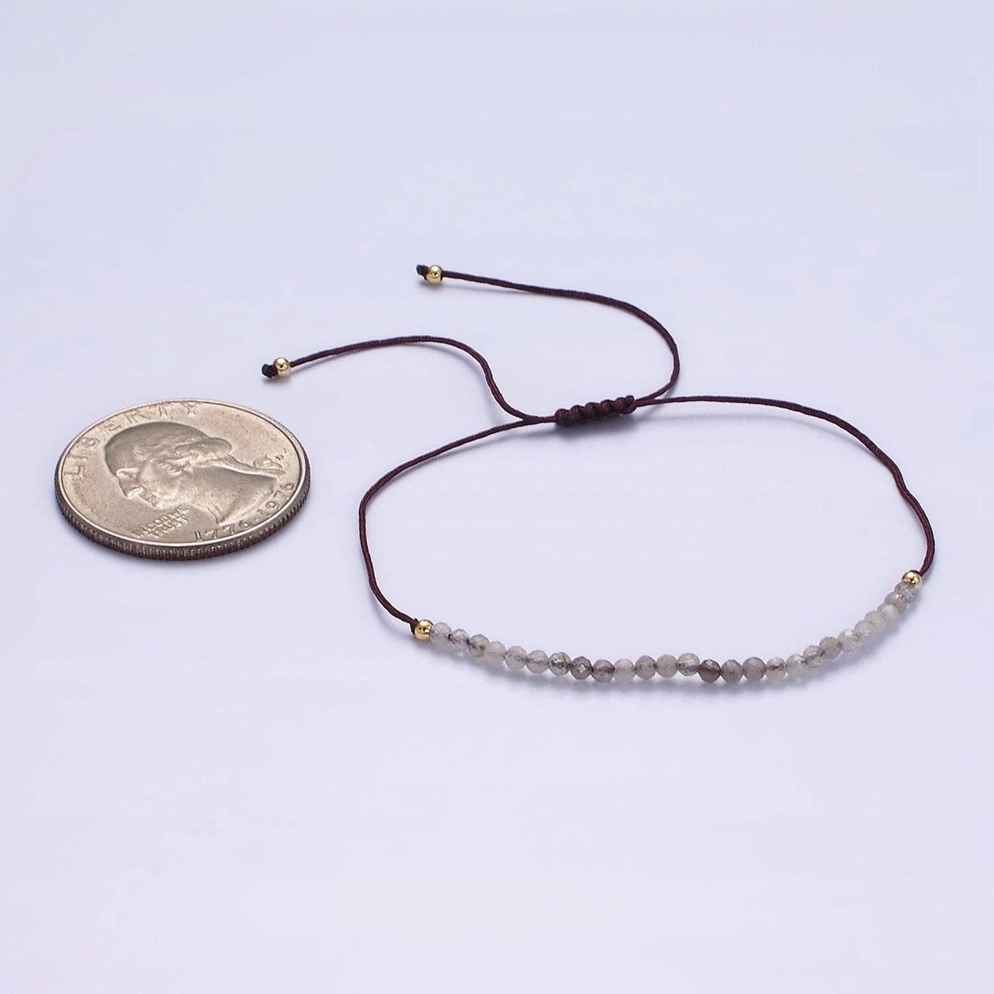 Aim Eternal - 14K Gold Filled Gray Jasper Multifaceted Brown Rope Adjustable Friendship Bracelet | WA-2178 ~ WA-2180