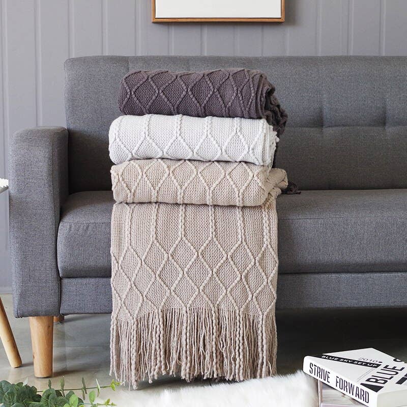 Fennco Styles - Rhombus Diamond Knit 50x60 Inch Throw Blanket