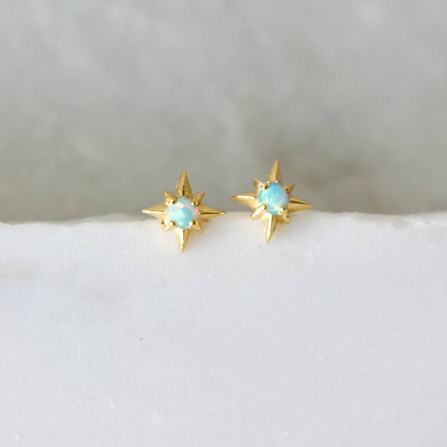 Mesa Blue - Blue Opal Star Stud Earrings -Hypoallergenic, Sterling Silve