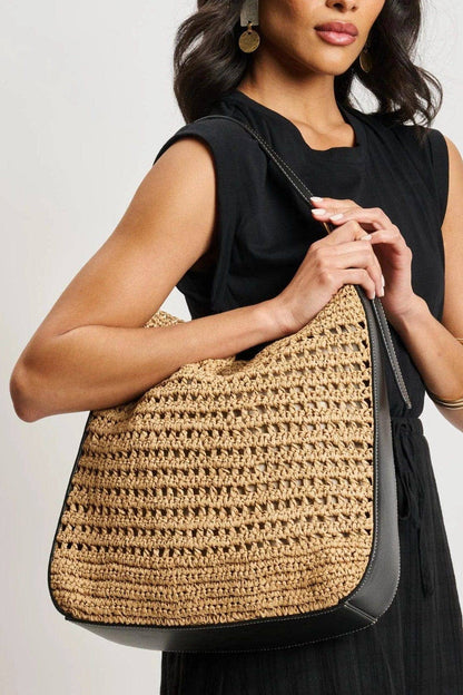 MiMi Wholesale - 36007ML 2 in 1 Savannah Straw Hobo Tote Bag With Pouch