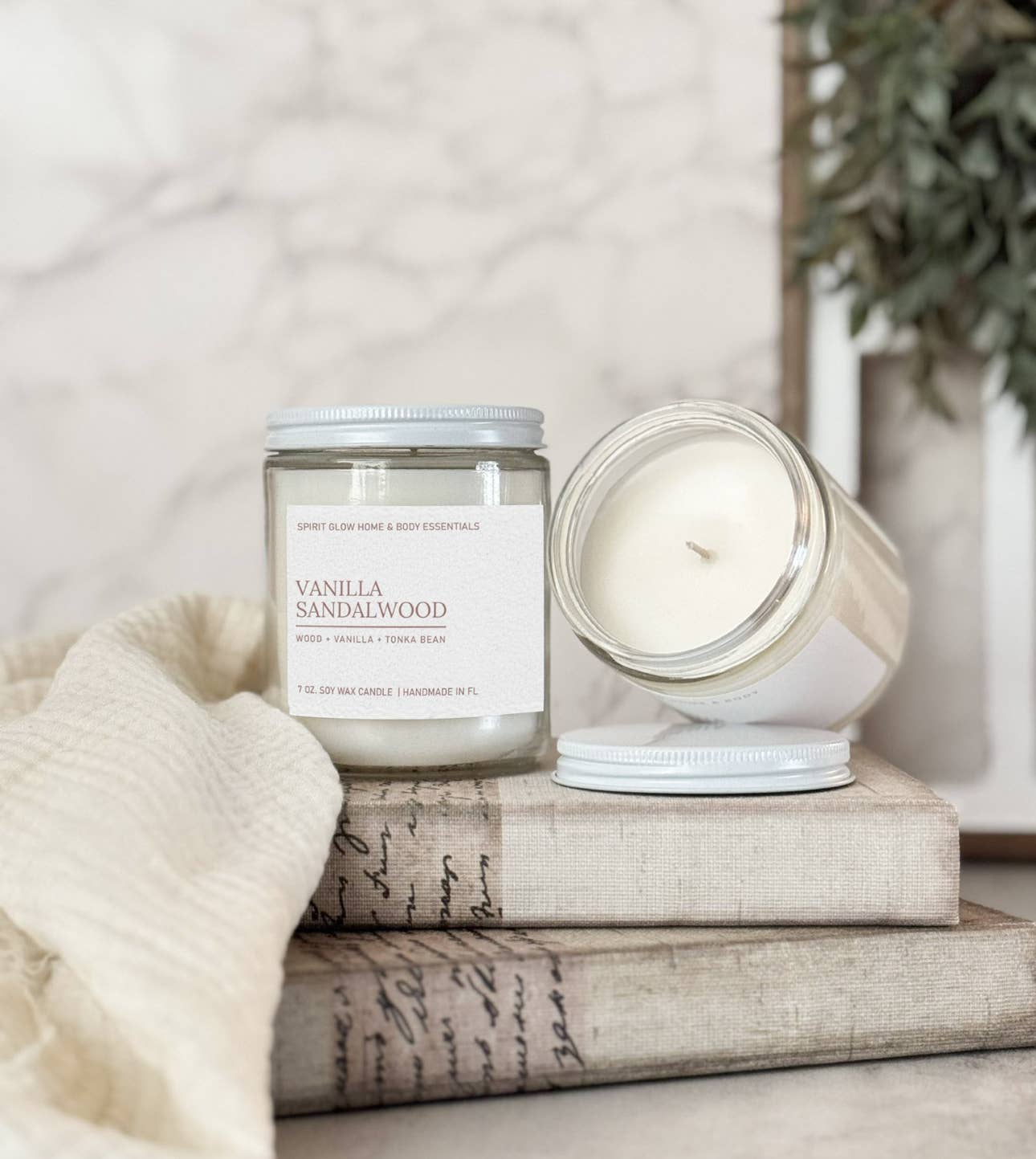 Spirit Glow Home & Body Essentials - Vanilla Sandalwood - 7oz. Soy Wax Candle