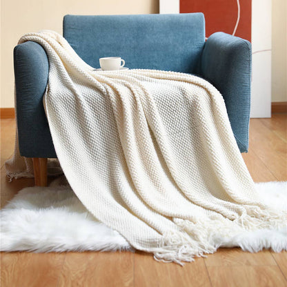 Fennco Styles - Knit Textured 50x60 Inch Throw Blanket with Fringe
