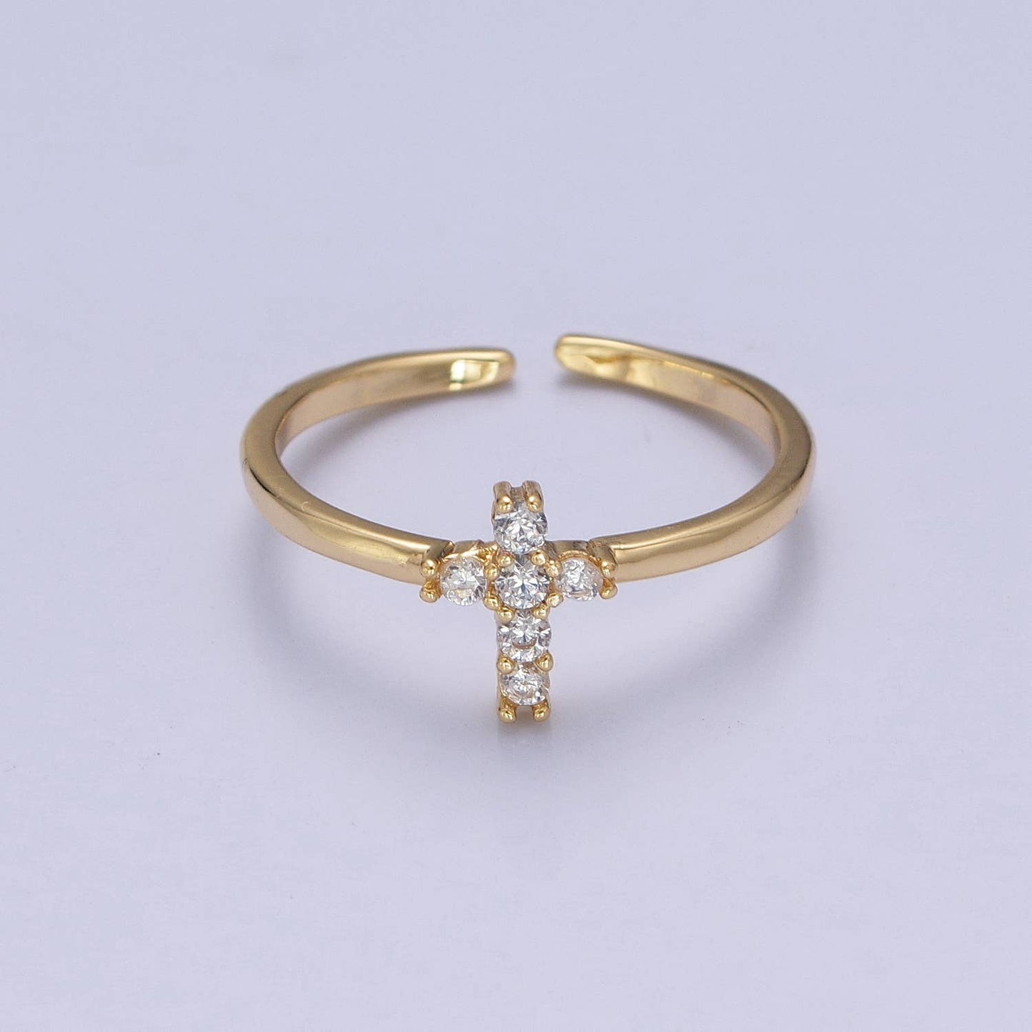 Aim Eternal - Minimalist Holy Religious CZ Crystal Cross Gold Ring O2140