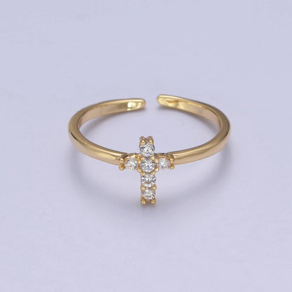Aim Eternal - Minimalist Holy Religious CZ Crystal Cross Gold Ring O2140