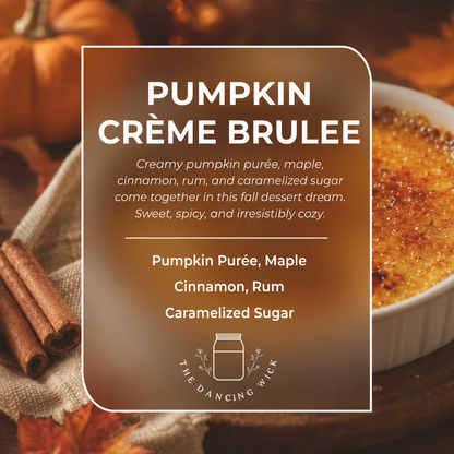 THE DANCING WICK CANDLES - Pumpkin Creme Brulee Fall Soy Candle - 4 & 9 oz Amber Jar