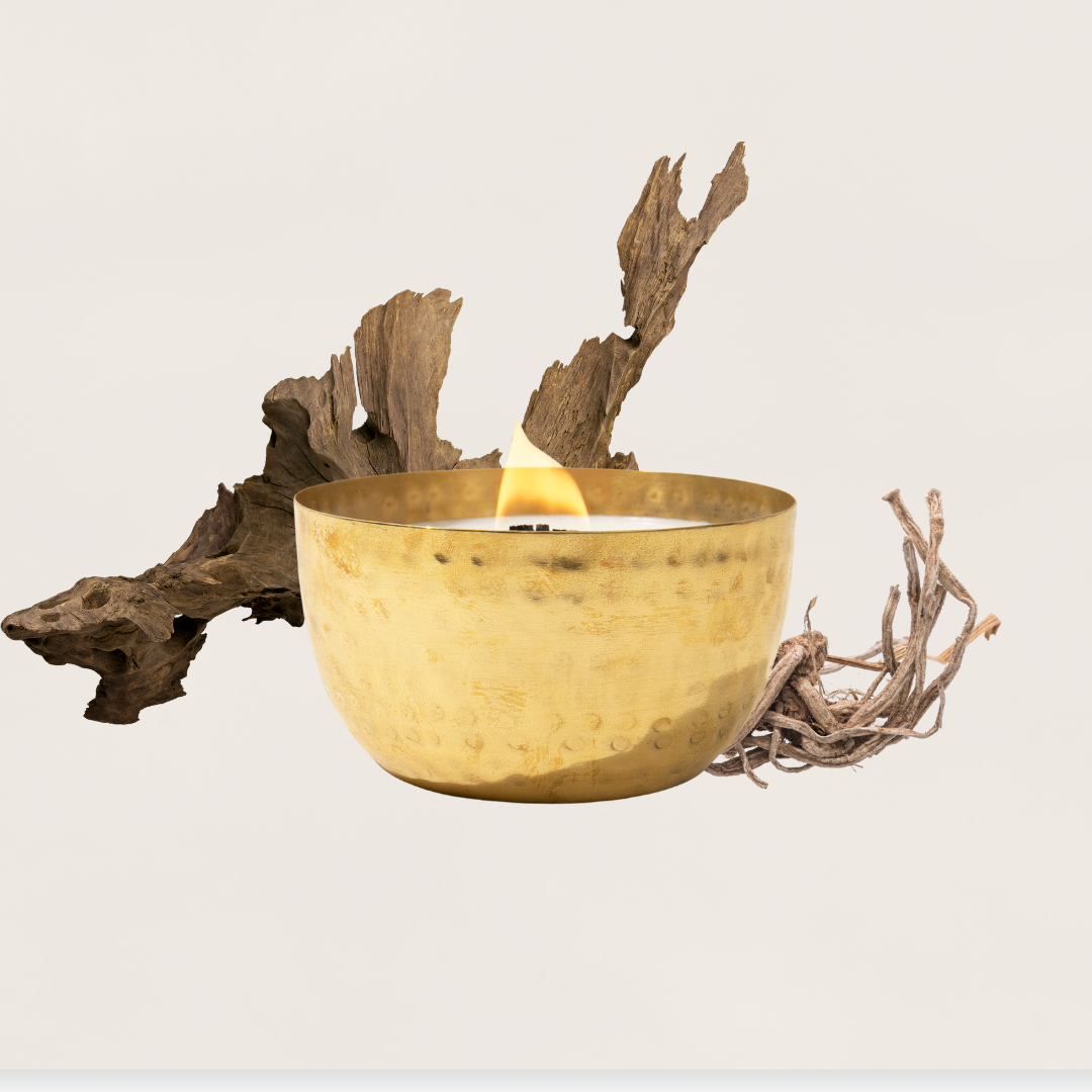 Woodsy Homelife - Driftwood & Vetiver-Solid Brass 14oz Pure Soy Candle