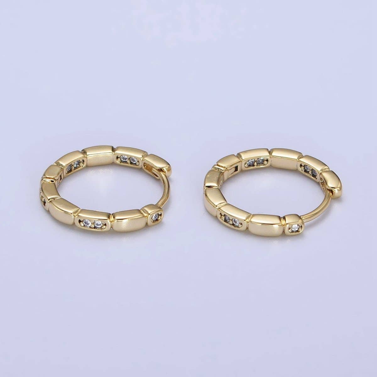 Aim Eternal - 14K Gold Filled Clear CZ Rectangular Round 15mm Huggie Earrings | AB420