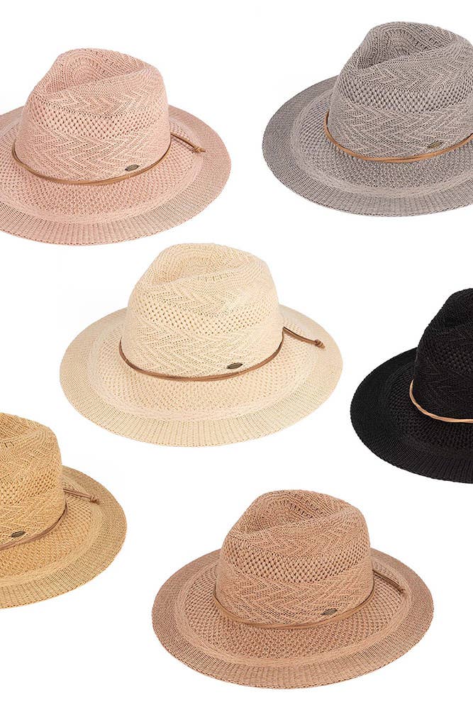 Hana - C.C Multi Pattern Suede String Band Panama Sun Hat