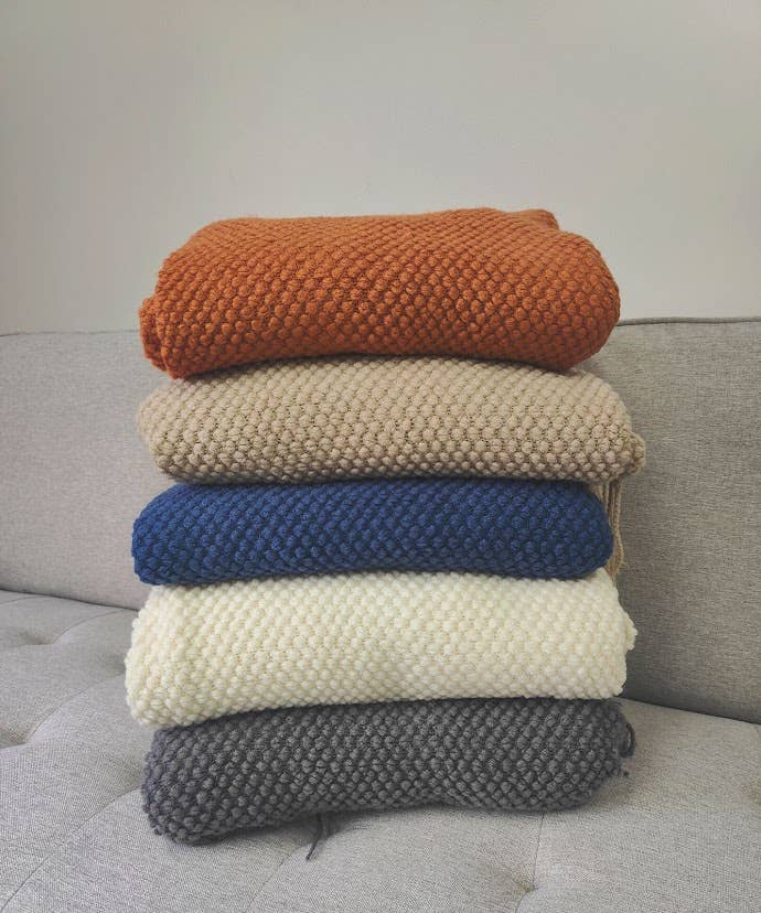 Fennco Styles - Knit Textured 50"x60" Throw Blanket with Fringe