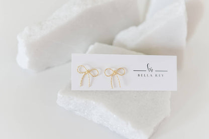 Bella Rey jewelry - 14k gold plated bow stud earrings- dainty