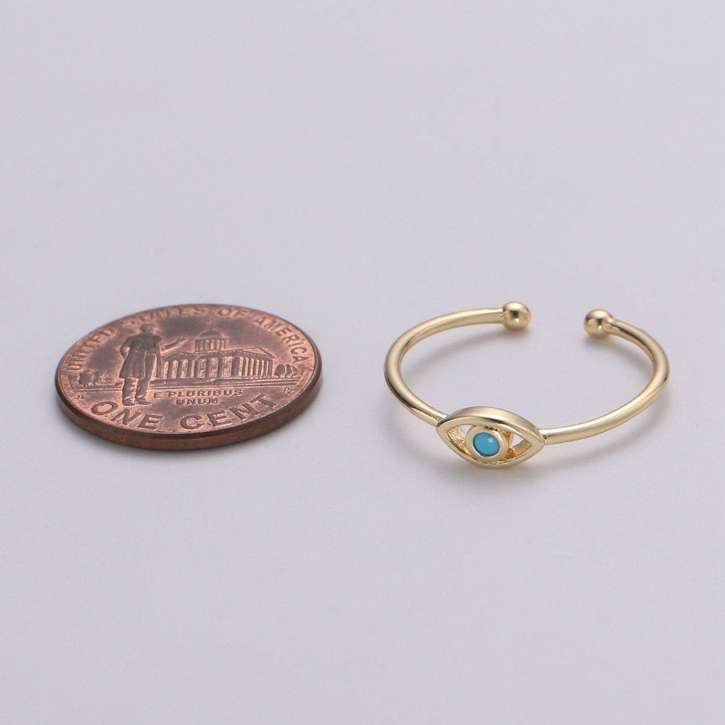 Aim Eternal - Dainty Turquoise Evil Eye Stacking Ring, Gold Minimalist Ring, Simple Open Ring, Thin Adjustable Ring, Amulet Jewelry Gift for her