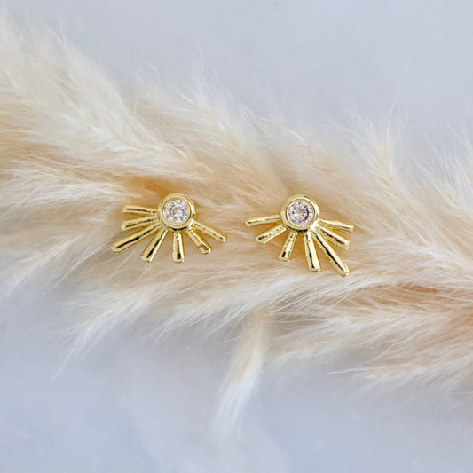 Mesa Blue - CZ Starburst Stud Earrings - Gold Plated Sterling Silver