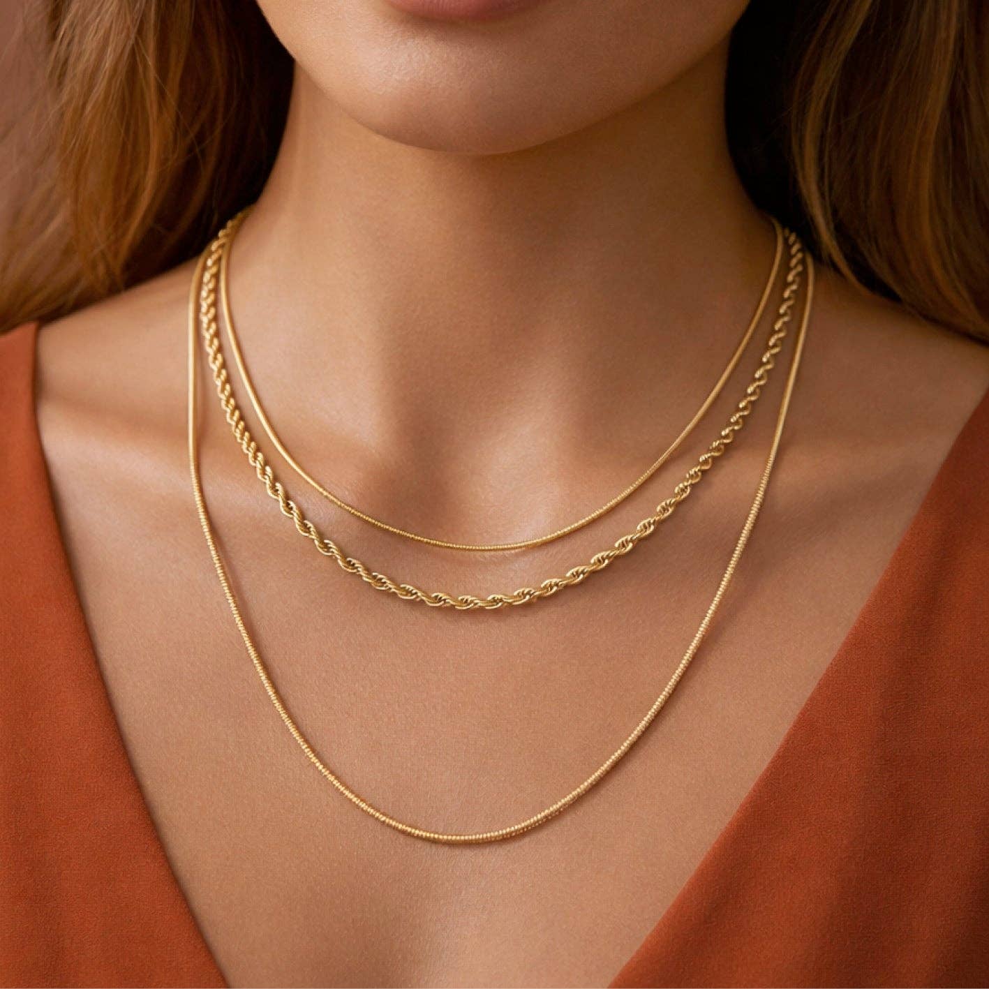 MA211 Mia Accessories - 18K Gold Plated Waterproof Stainless Steel Chain Necklace - 7050