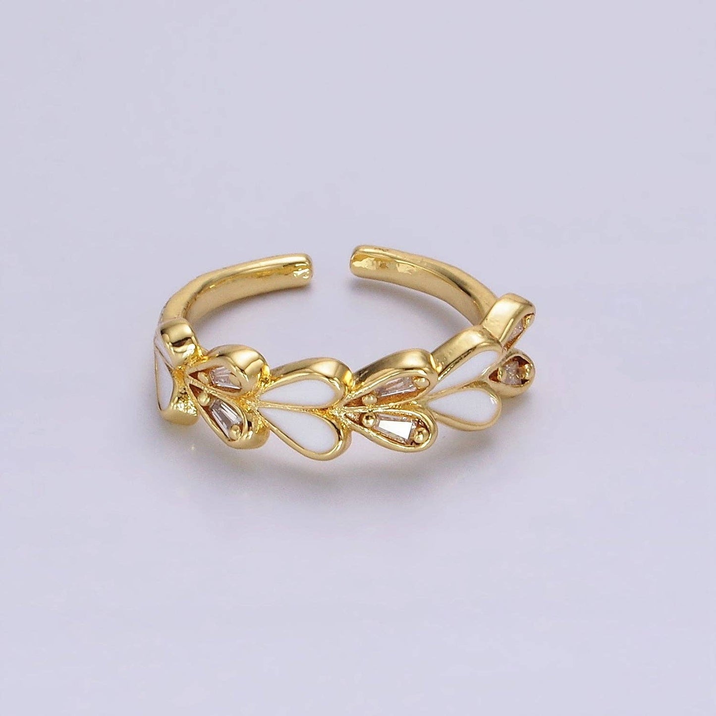 Aim Eternal - 14K Gold Filled White Enamel Baguette Heart Lined Ring | O1172