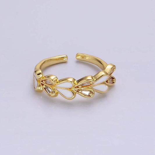 Aim Eternal - 14K Gold Filled White Enamel Baguette Heart Lined Ring | O1172