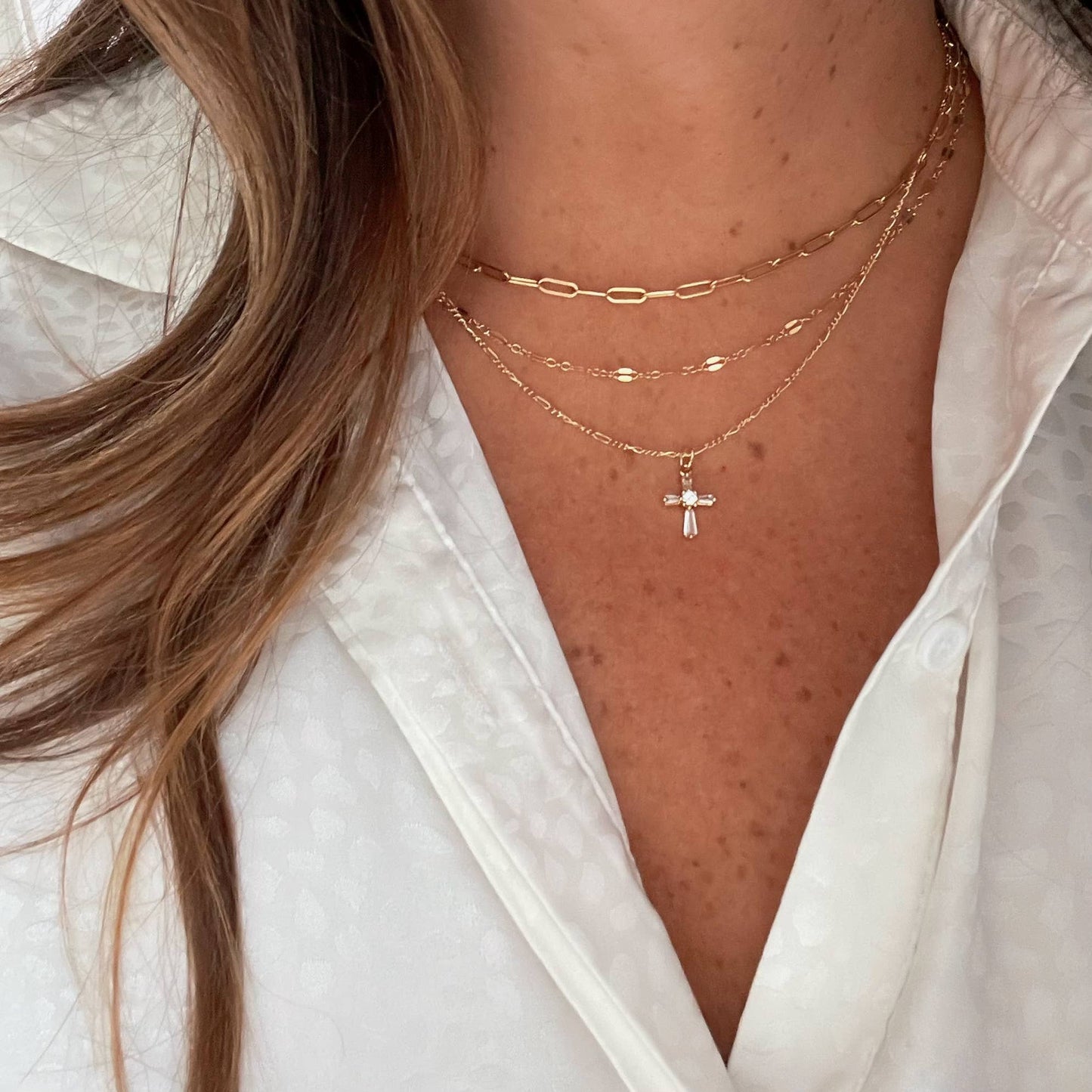 True by Kristy Jewelry - Kamryn Dapped Sequin Layering Chain Necklace Gold Filled