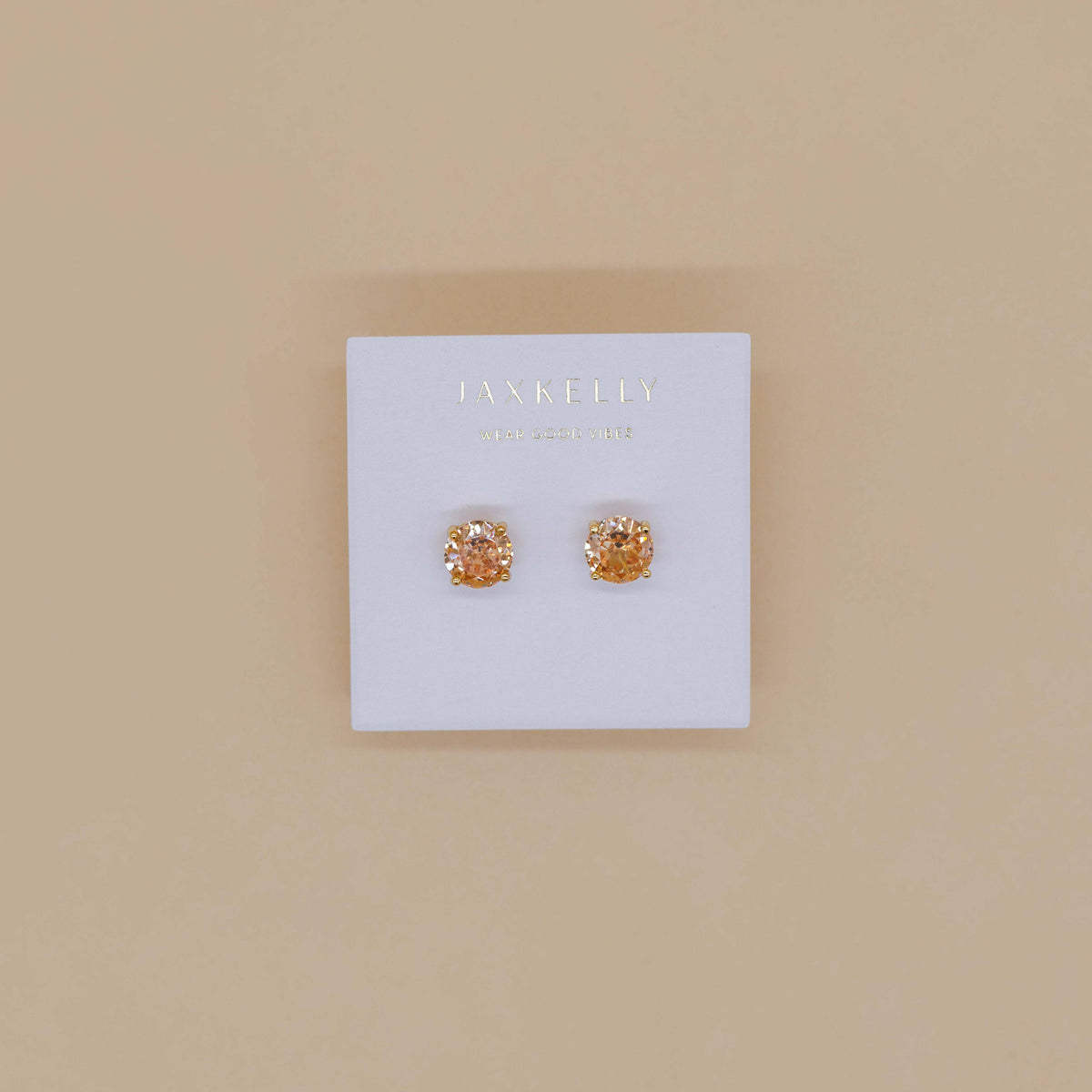JK204 JaxKelly - Round CZ- Champagne - Gold Earrings