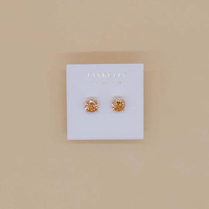 JK204 JaxKelly - Round CZ- Champagne - Gold Earrings