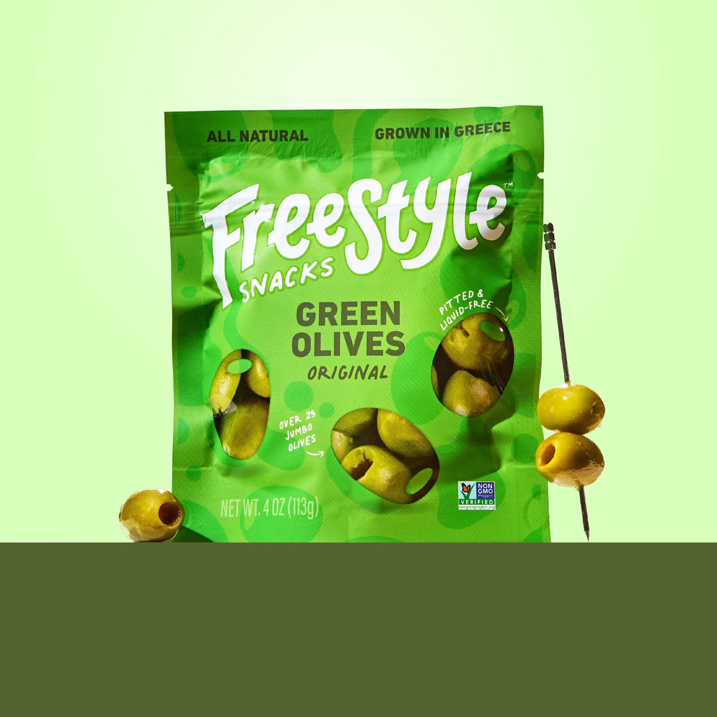 Freestyle Snacks - Green Olives Original 4oz - Freestyle Snacks