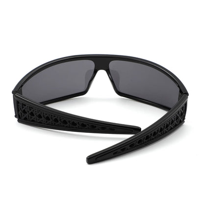 Cramilo Eyewear - Sport Shield Patterned Temples Wraparound Sunglasses