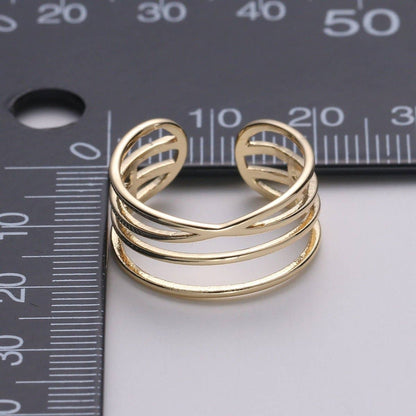 Aim Eternal - Gold Vermeil Layered Ring | Triple Band Stackable Ring |  Dainty Ring Minimalist Jewelry Trendy Midriff or Pinkie Everyday Ring Open Ring R-125