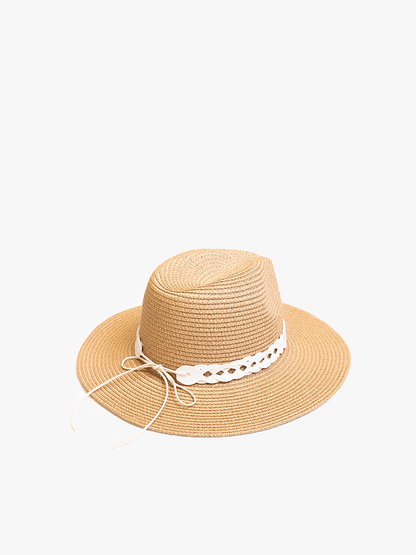 Jen & Co. - HAT2497 Mary Straw Fedora w/ Leather Chain Band