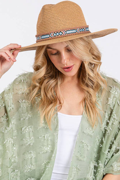 Hana - Woven Boho Aztec Pattern Band Summer Sun Hat