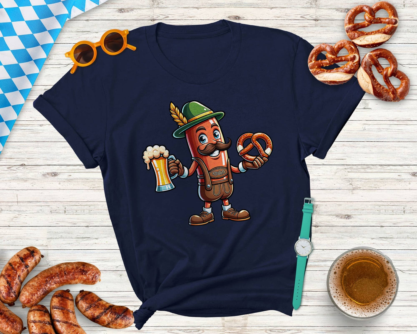 Vivtrek - Funny Sausage Lederhosen Men T-Shirt, Oktoberfest Shirt