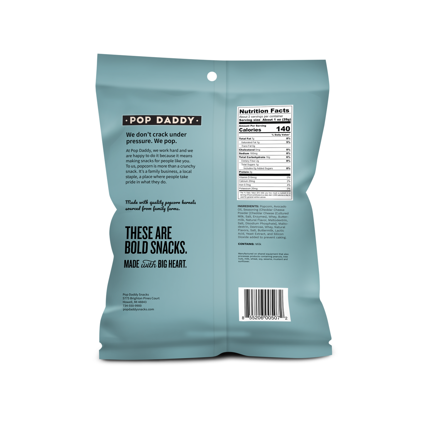 Pop Daddy Snacks - Flavored Popcorn - 2oz - Real White Cheddar