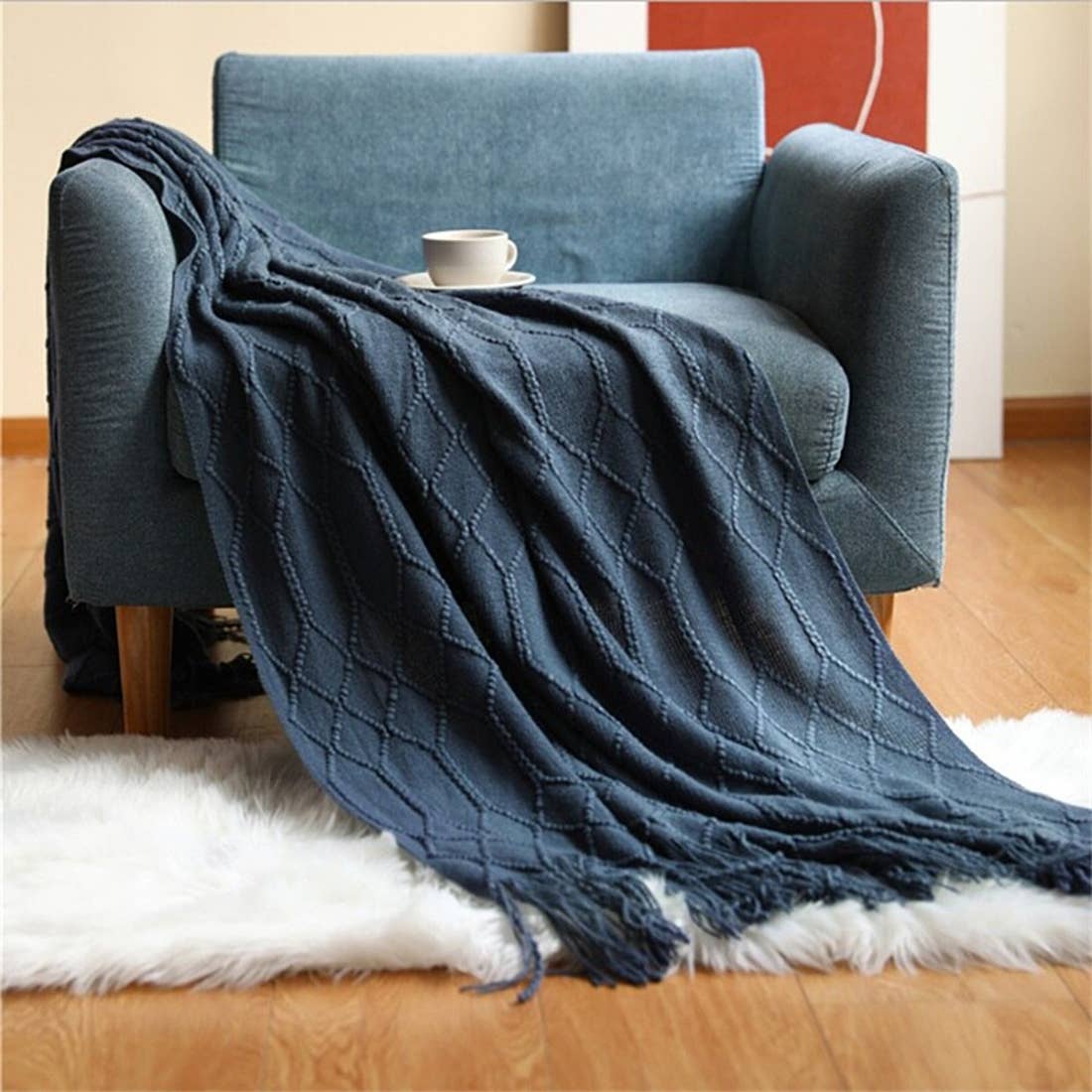 Fennco Styles - Rhombus Diamond Knit 50x60 Inch Throw Blanket