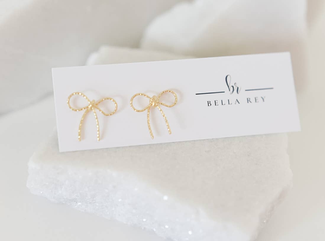 Bella Rey jewelry - 14k gold plated bow stud earrings- dainty