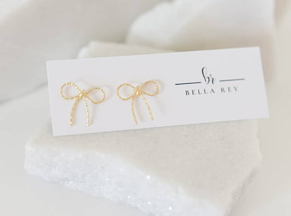 Bella Rey jewelry - 14k gold plated bow stud earrings- dainty