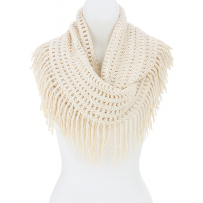 Ivory Knit Tassel Infinity Loop Scarf