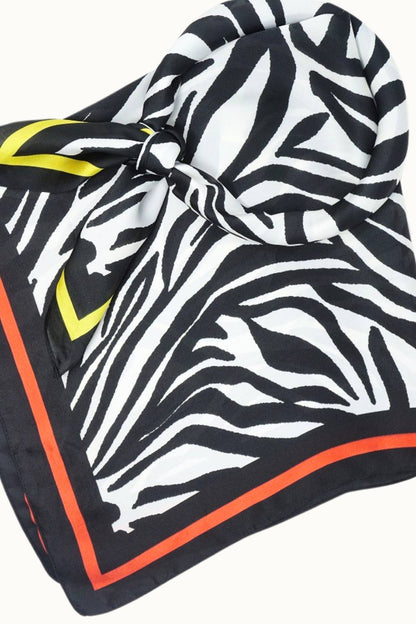 Olive & Pique - "So Silky" Satin Neckerchief Scarf, Versatile, Yellow Zebra