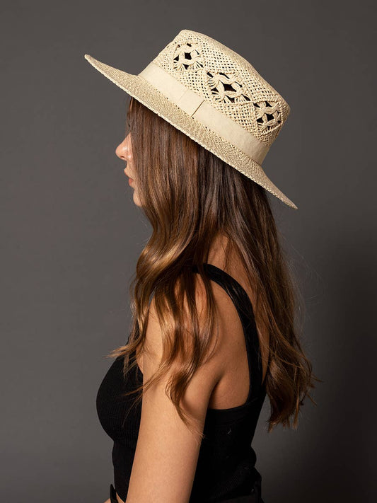 Jen & Co. - HAT2330 Auden Straw Boater Hat w/ Ribbon Trim