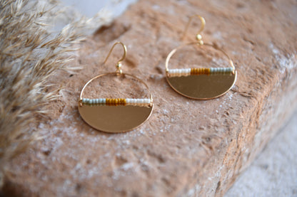 Cecelia Designs Jewelry - Gold Plated Half Moon & Seed Bead or Turquoise Beaded Hoops
