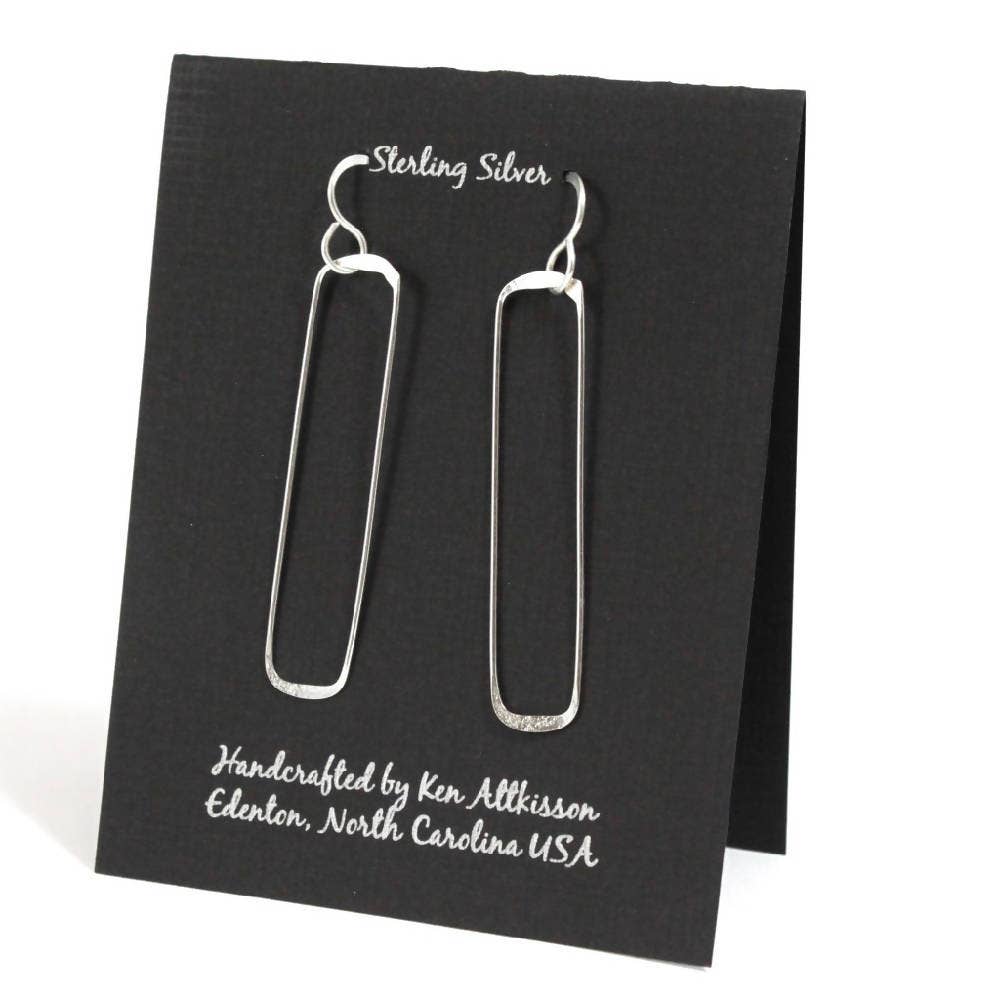 ER353 Ken’s handcrafted jewelry - Sterling Silver Earrings Skinny Rectangle