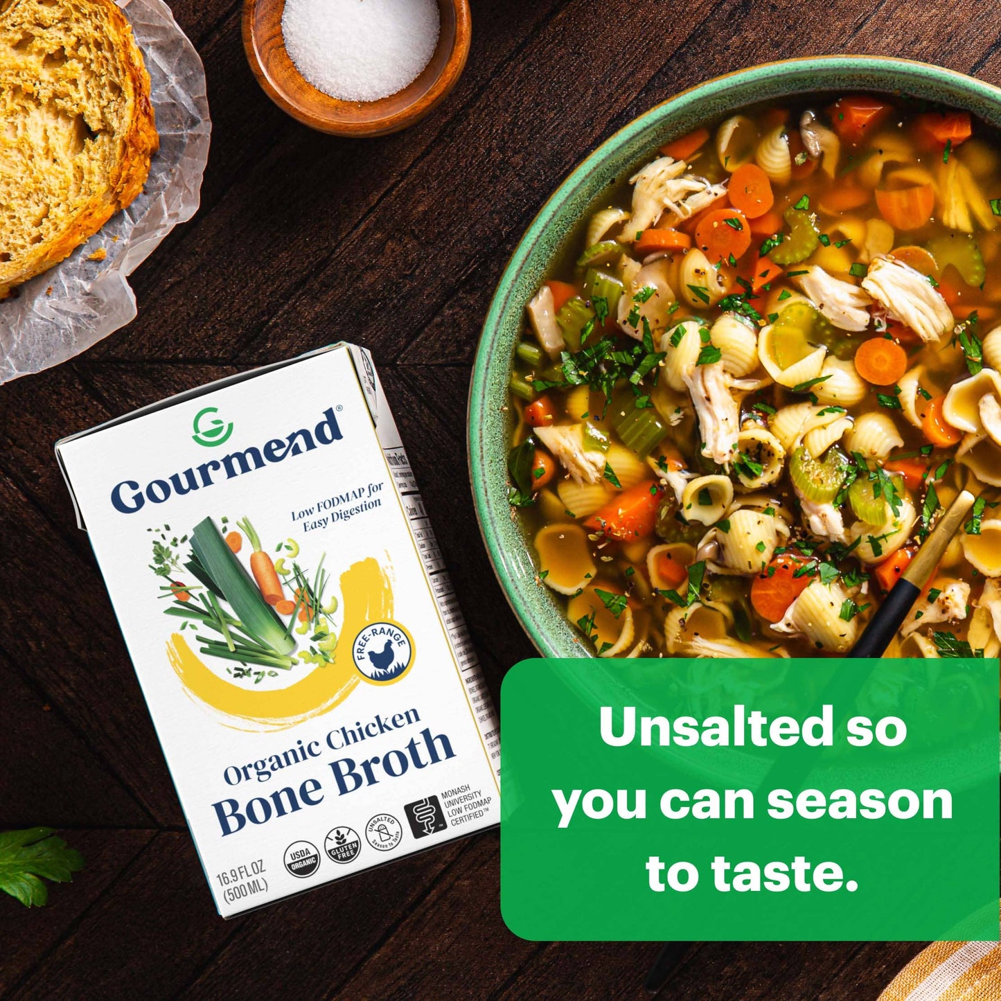 Gourmend Foods - Chicken Bone Broth (Organic, Just 7 Ingredients, Low FODMAP)