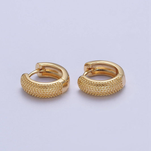 Aim Eternal - 24K Gold Filled 14mm Textured Beaded Huggie Hoop Earrings T-