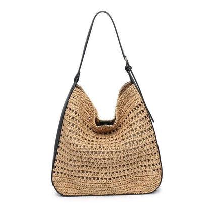 MiMi Wholesale - 36007ML 2 in 1 Savannah Straw Hobo Tote Bag With Pouch