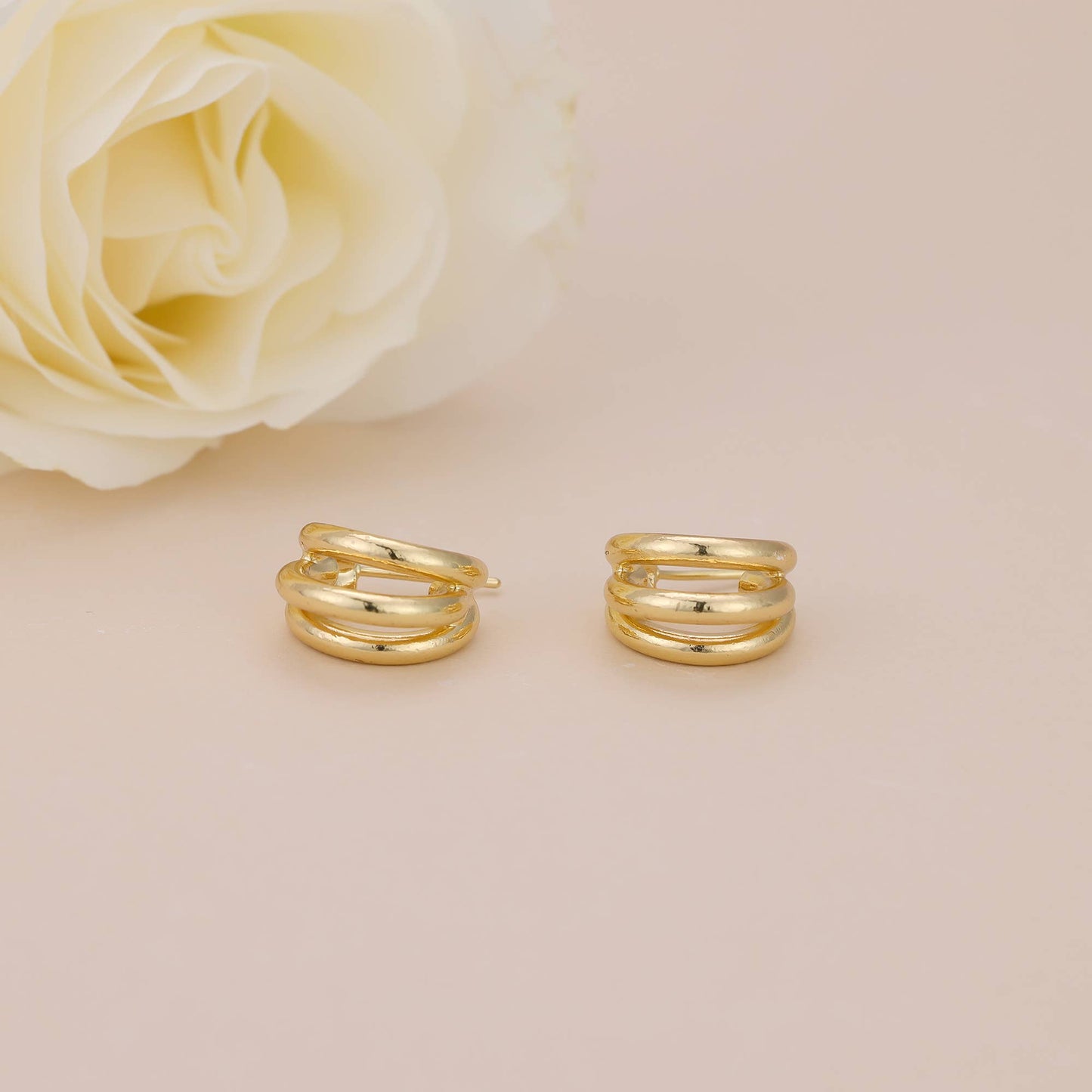 Melange Blanc - E117 triple hoop earrings, gold hoops, hoop earrings