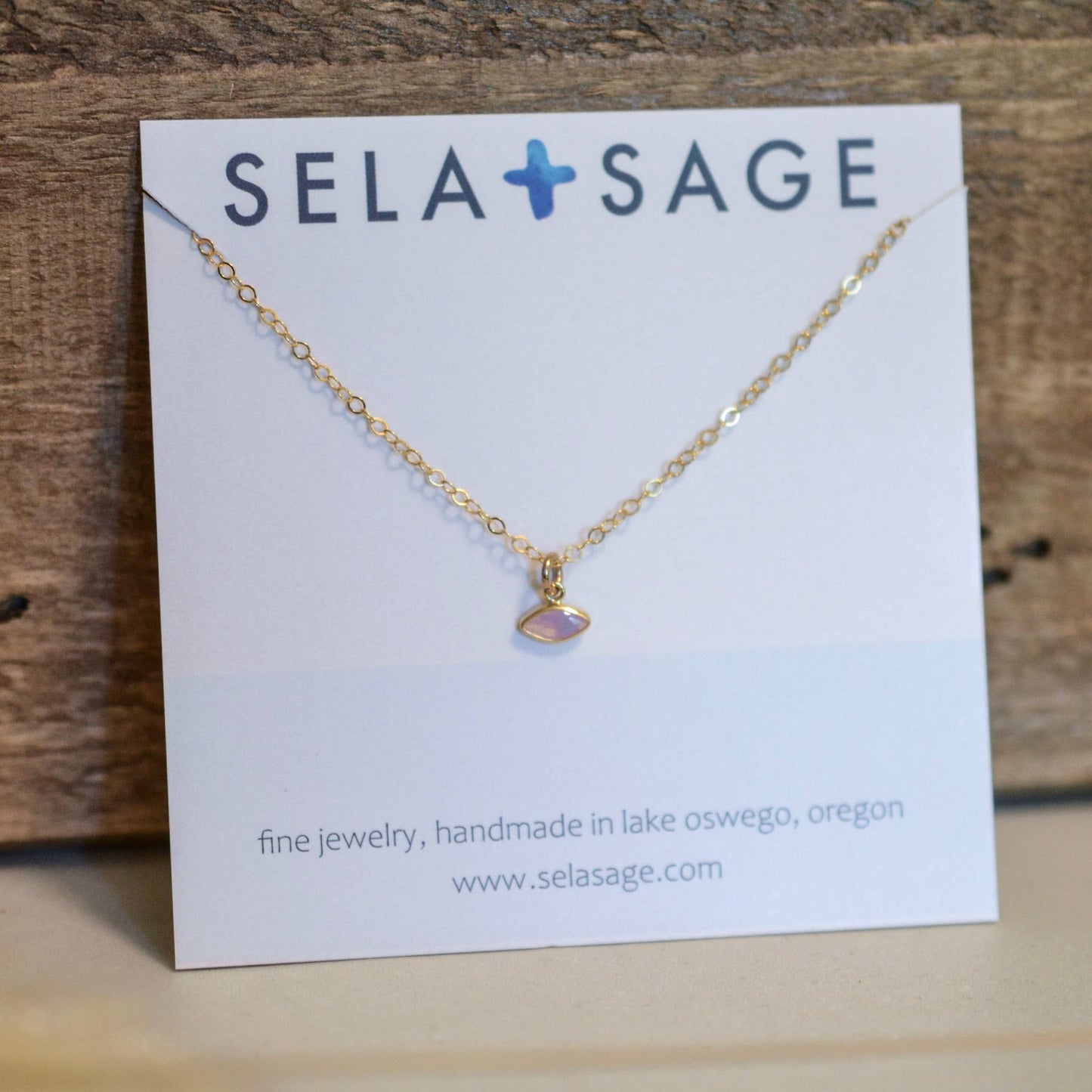 Sela+Sage - Opalite, Rainbow Fire Opal Marquise Charm, Evil Eye Necklace