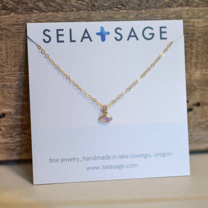 Sela+Sage - Opalite, Rainbow Fire Opal Marquise Charm, Evil Eye Necklace