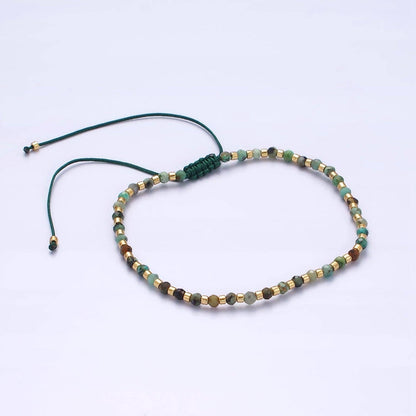 Aim Eternal - 14K Gold Filled Moss Agate Multifaceted Green Rope Adjustable Friendship Bracelet | WA-2174 ~ WA-2176