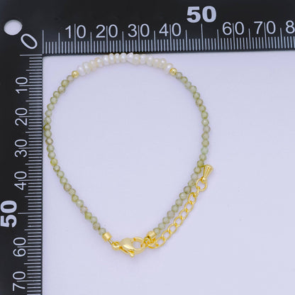 Aim Eternal - 24K Gold Filled Shell Pearl Multifaceted Natural Gemstone Bead 6.69 Inch Bracelet w. Extender | WA-03695 ~ WA-03717
