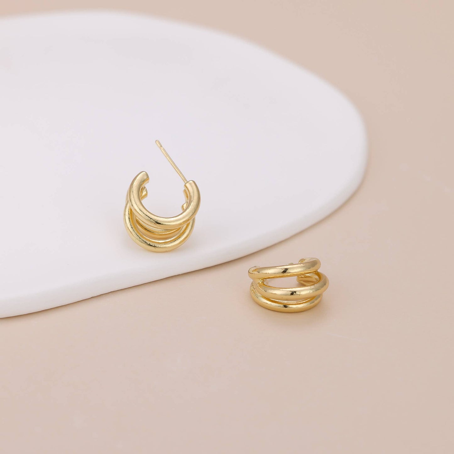 Melange Blanc - E117 triple hoop earrings, gold hoops, hoop earrings