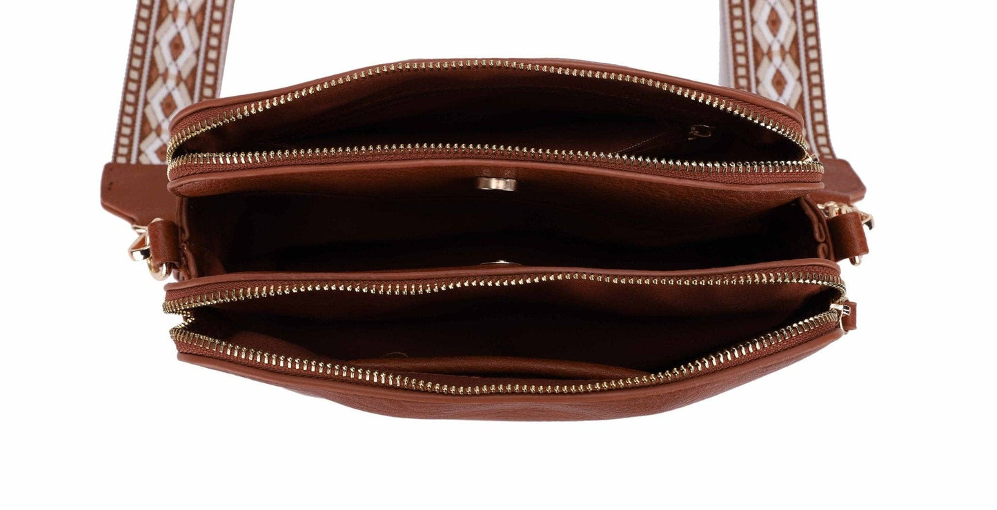 MiMi Wholesale - EJ60197 Mila 3 Compartment Crossbody Bag With Guitar Strap