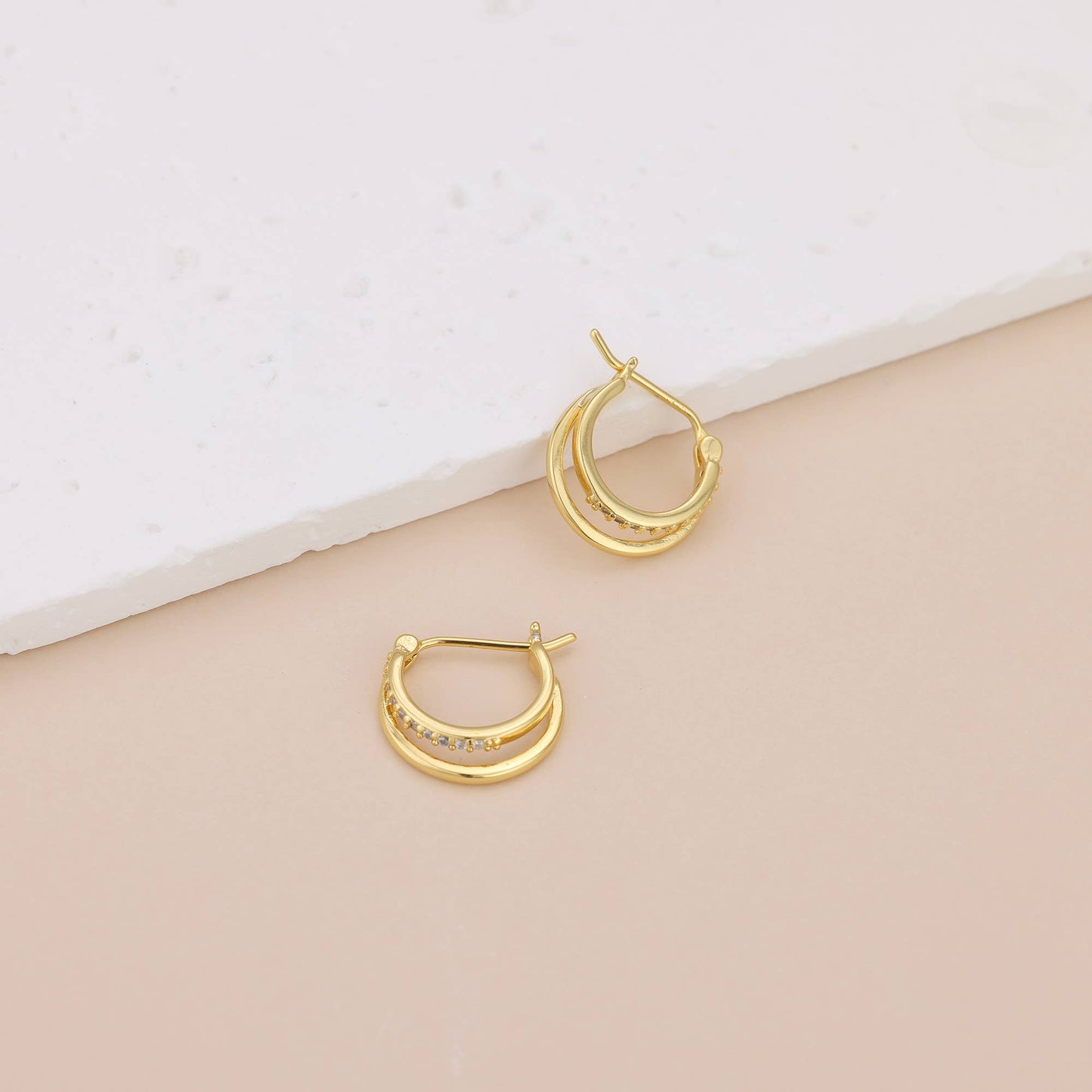 Melange Blanc - E072 double hoop earrings, pave hoop earrings